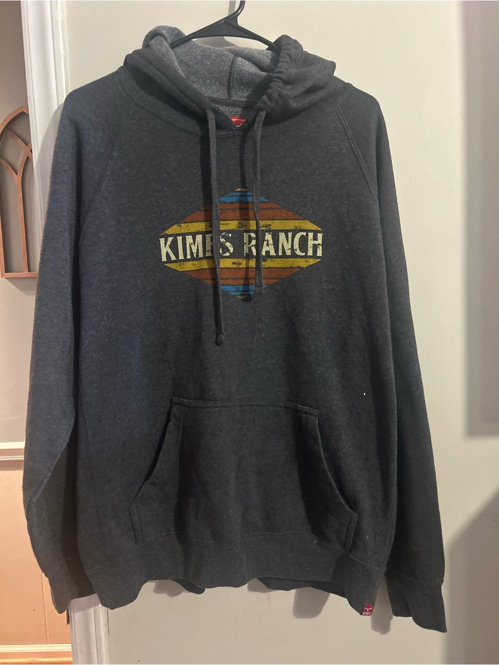 Kimes Ranch Men's Charcoal Crewneck Hoodie with Striped Logo